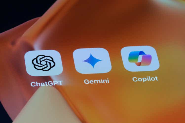 Google Gemini, OpenAI ChatGPT and Microsoft Copilot app icons. Assorted AI mobile apps