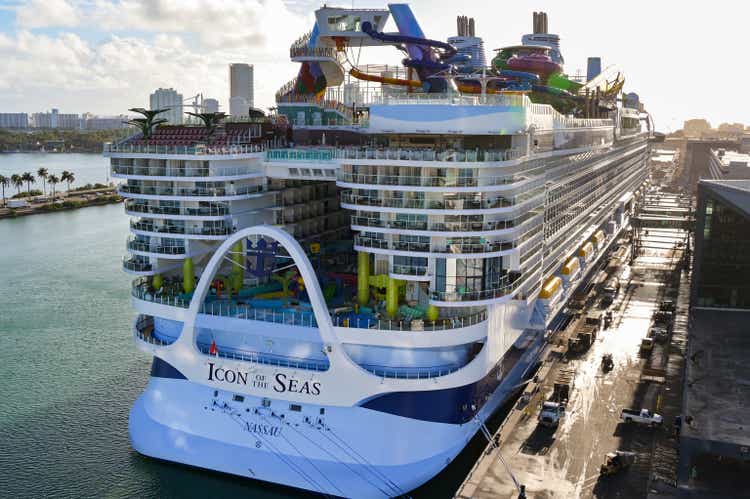 Rear view of the Icon of the Seas cruise ship