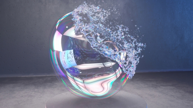 Soap bubbles isolated on black background. Bright soap bubble perfect for digital composing. Abstract Liquid Colorful Motion background.