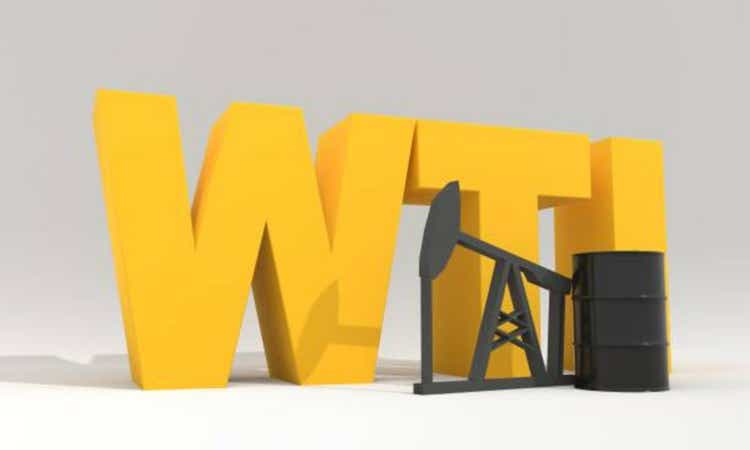 Oil pump, barrel and WTI - West Texas Intermediate crude oil name. Natural resources mining. 3D render