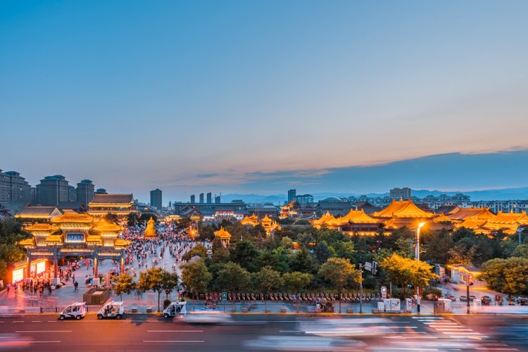 High Angle Scenery of Dazhao Temple and Urban Skyline in Hohhot, Inner Mongolia, China