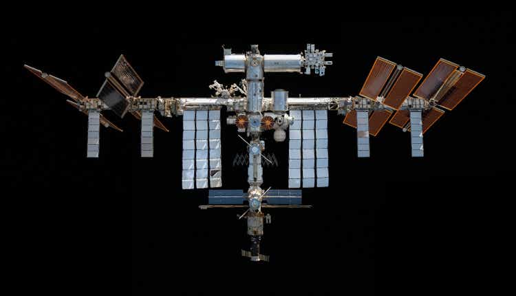 International Space Station over black background. ISS.