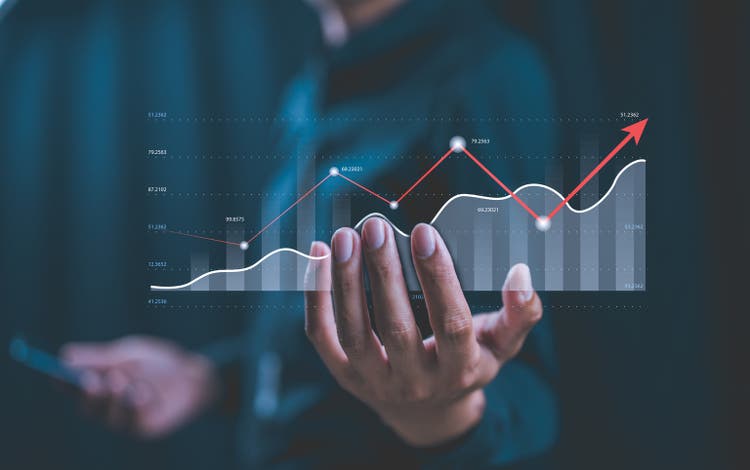 usinessman holding growth business graph progress ,startup business finance technology and investment trading trader investor.