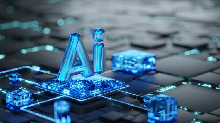 Artificial Intelligence, technology and data safety concept. Ai 3D symbol on abstract digital background