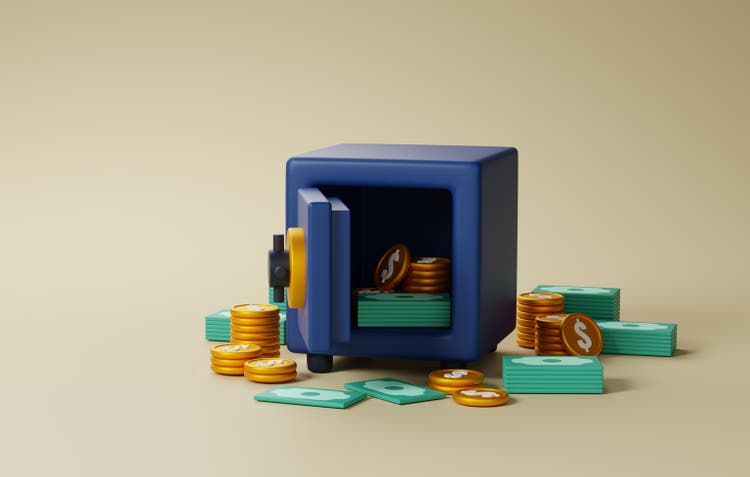 Safeguarding Your Valuables of a Safe Bank Box Icon. 3D Render