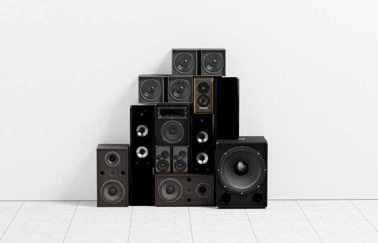 Speakers and amps stacked on top of each other