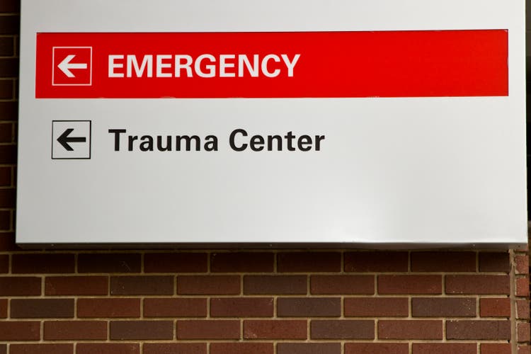 Hospital Emergency Trauma Center entrance sign