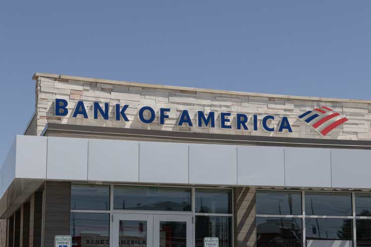 Bank of America investment bank and loan branch. Bank of America is also known as BofA or BAC.