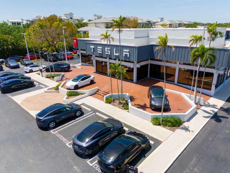 Aerial photo Tesla car dealership