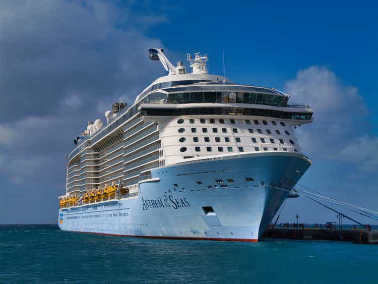 The Royal Caribbean cruise ship Anthem of the Seas moored in Basseterre, St Kitts in the Caribbean.