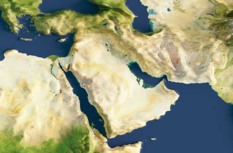 3d render of a map of the Middle East. Elements of this image furnished by NASA.