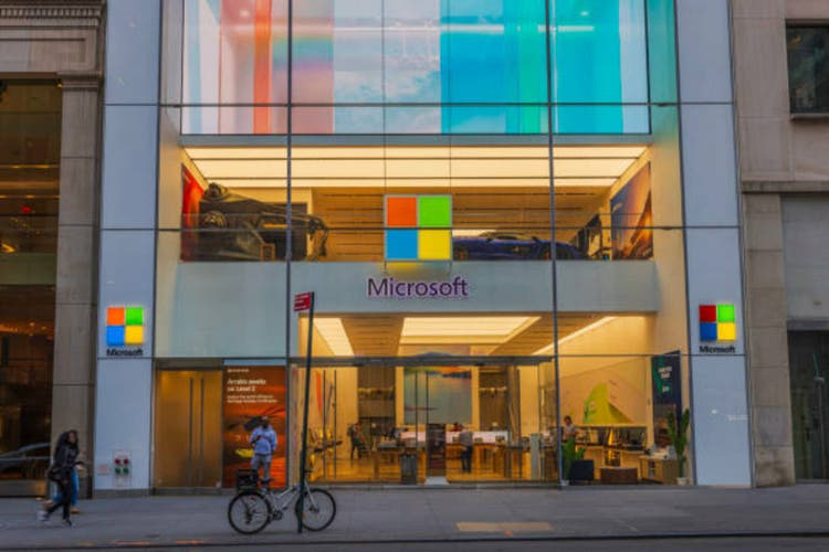Close-up view of the Microsoft corporation headquarters campus located on Fifth Avenue.