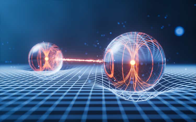 Physics quantum and quantum entanglement, 3d rendering.