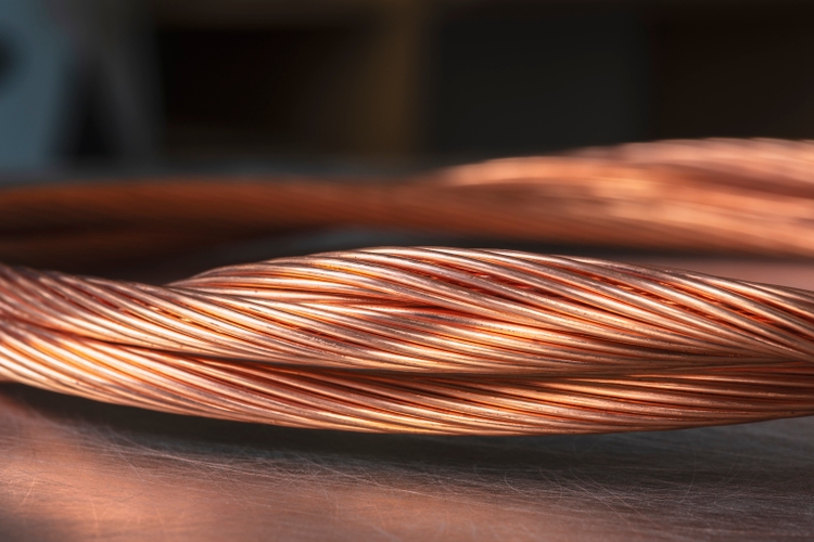 Copper wire cable close-up, raw material industry