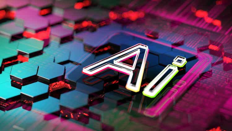 AI text on CPU. Artificial Intelligence digital concept.