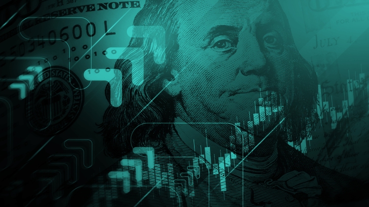 Modern Financial Background with $100 Bills and Statistics