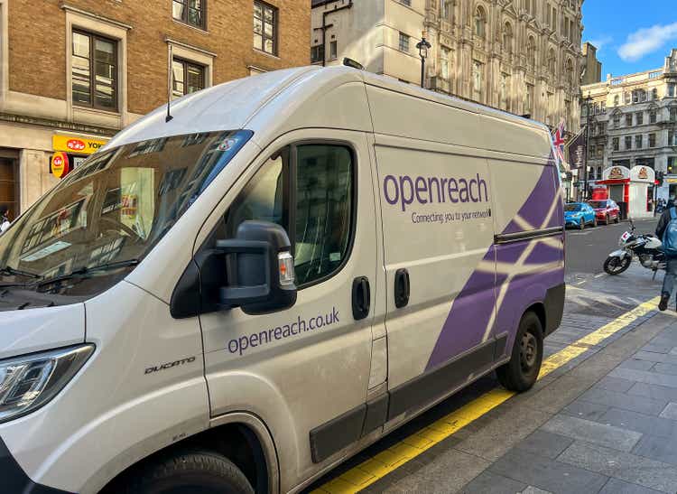 An Openreach service van parked on the side of a street.