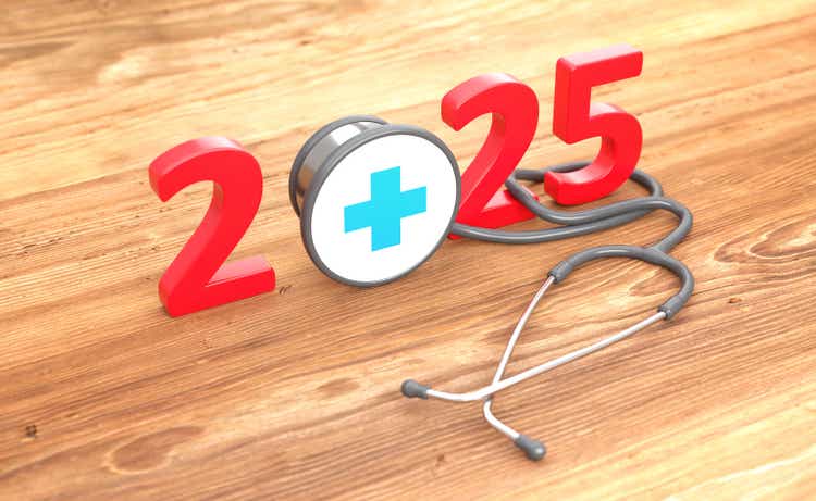 New Year 2025 Creative Design Concept with stethoscope - 3D Rendered Image