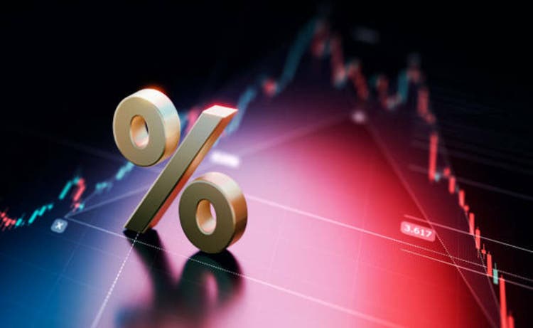 Percentage Sign Over Financial Bar Graph Background