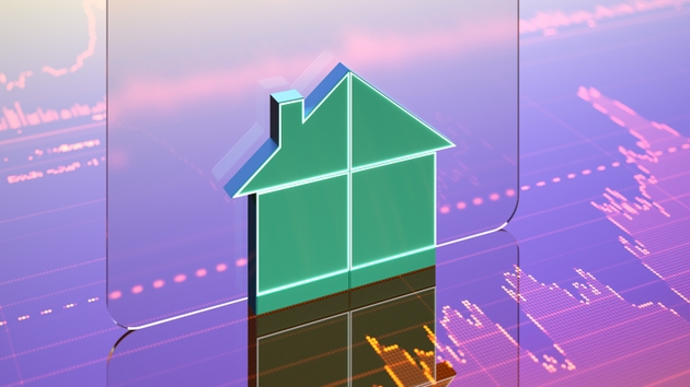 Real estate growth. Business Trends Graphs charts. Houses on digital graph