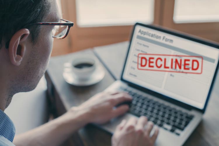 Declined application for credit or visa, Deny Reject Stamp, not accepted