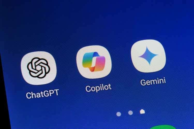 AI Chatbots: OpenAI ChatGPT, Microsoft Copilot, Google Gemini Smartphone Apps Icons Blue