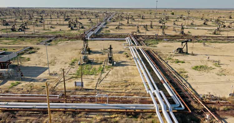 Pipelines in Oil Field in the San Joaquin Valley - Aerial Shot