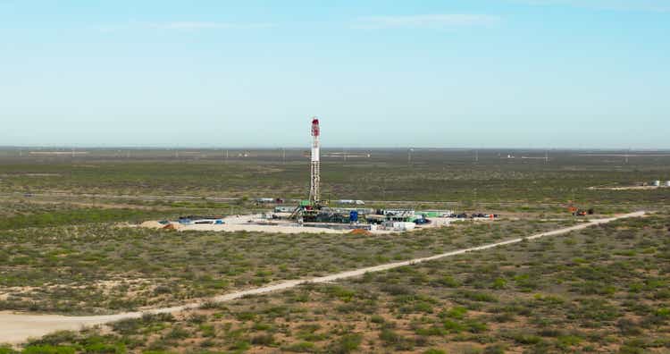 Wide Aerial Shot of Gas Well in Permian Basin, Texas on Sunny Day