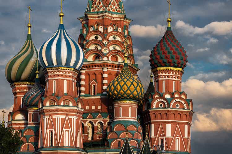 St. Basil"s Cathedral Domes and architectural details. Shoot at golden hour, Russia, Moscow