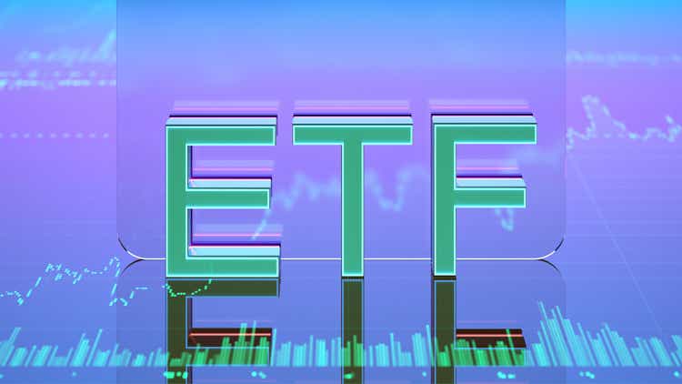 ETF text. Exchange-traded fund business concept.