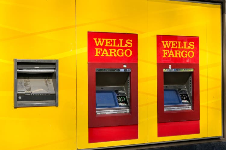 ATM cash machine outside a branch of the Wells Fargo Bank