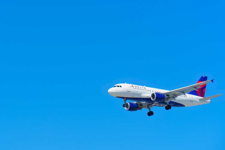 Delta Airplane Against Clear Blue Sky