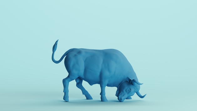 Blue bull strong bullish large wild big soft tones pale background