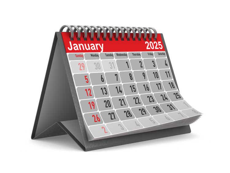 2025 year. Calendar for January. Isolated 3D illustration