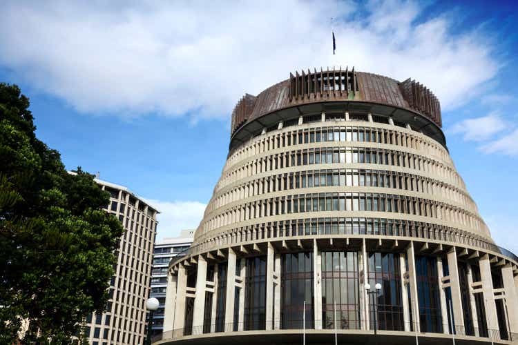 The Beehive Parliament Building in Wellington, New Zealand