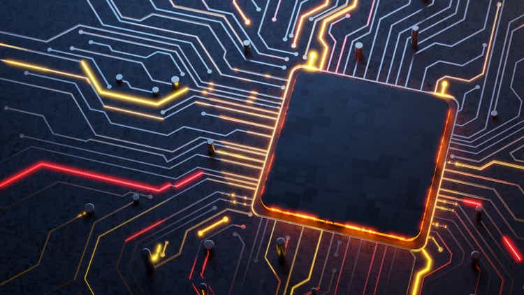 Electronics industry and Technology. Abstract circuit board background with a frame as symbol of computer chip