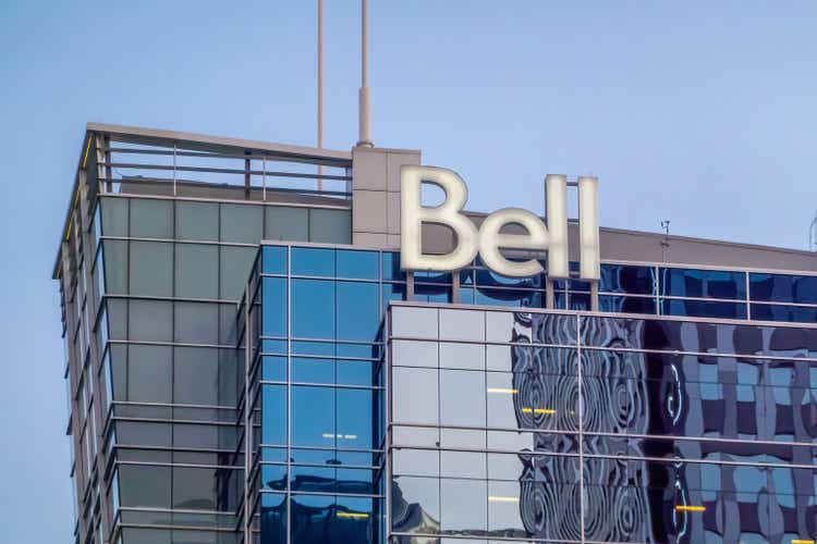 A Bell sign on the top of a building in Calgary.