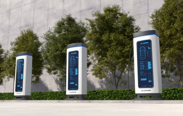 Electric cars Charging at the charging station, Electric power is an alternative fuel.