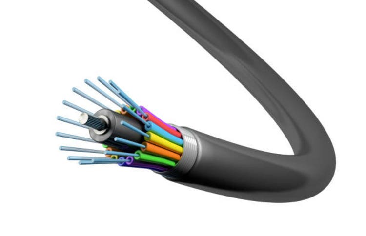 Fiber optic cable on white background
