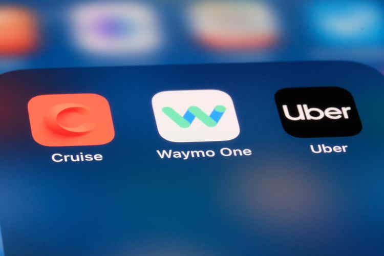 Waymo One, Cruise and Uber. Assorted self-driving and autonomous ride-hailing service companies