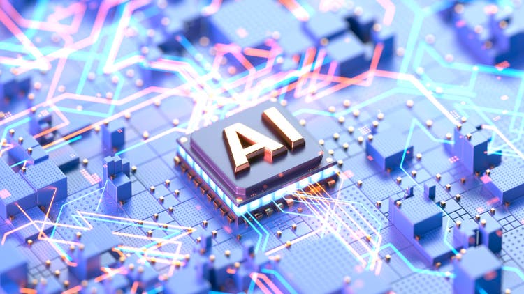Artificial intelligence processor on futuristic circuit board
