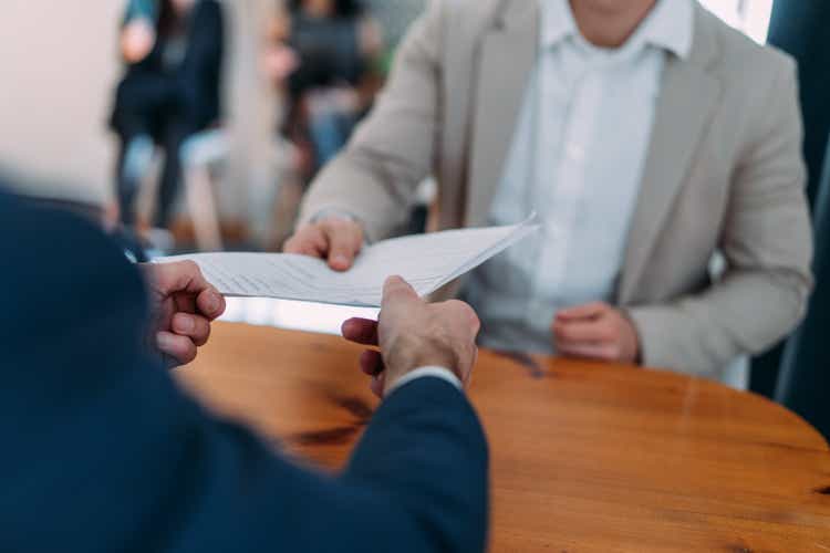 Job applicants having interview.