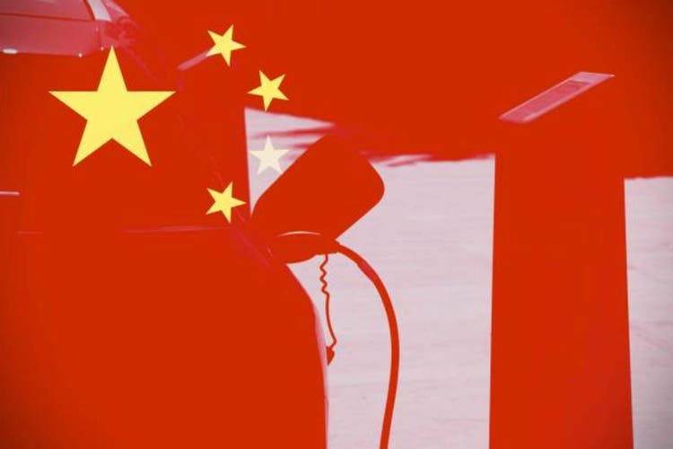 Charging electric vehicles with an electric cable with a picture of the flag of China