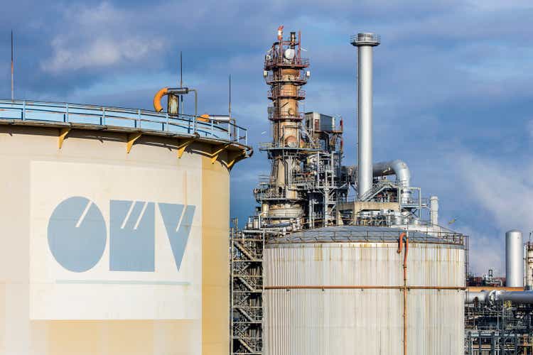 Vienna Schwechat OMV Refinery with fuel storage tanks and industrial facilities