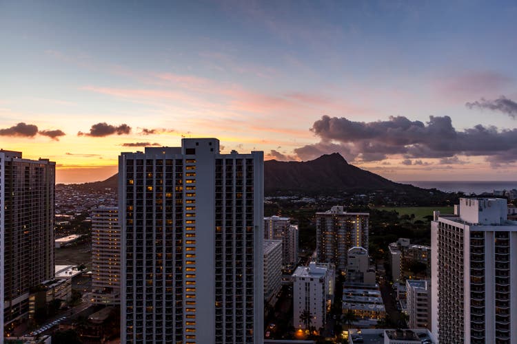 honolulu waikiki skyline, oahu island, hawaii islands