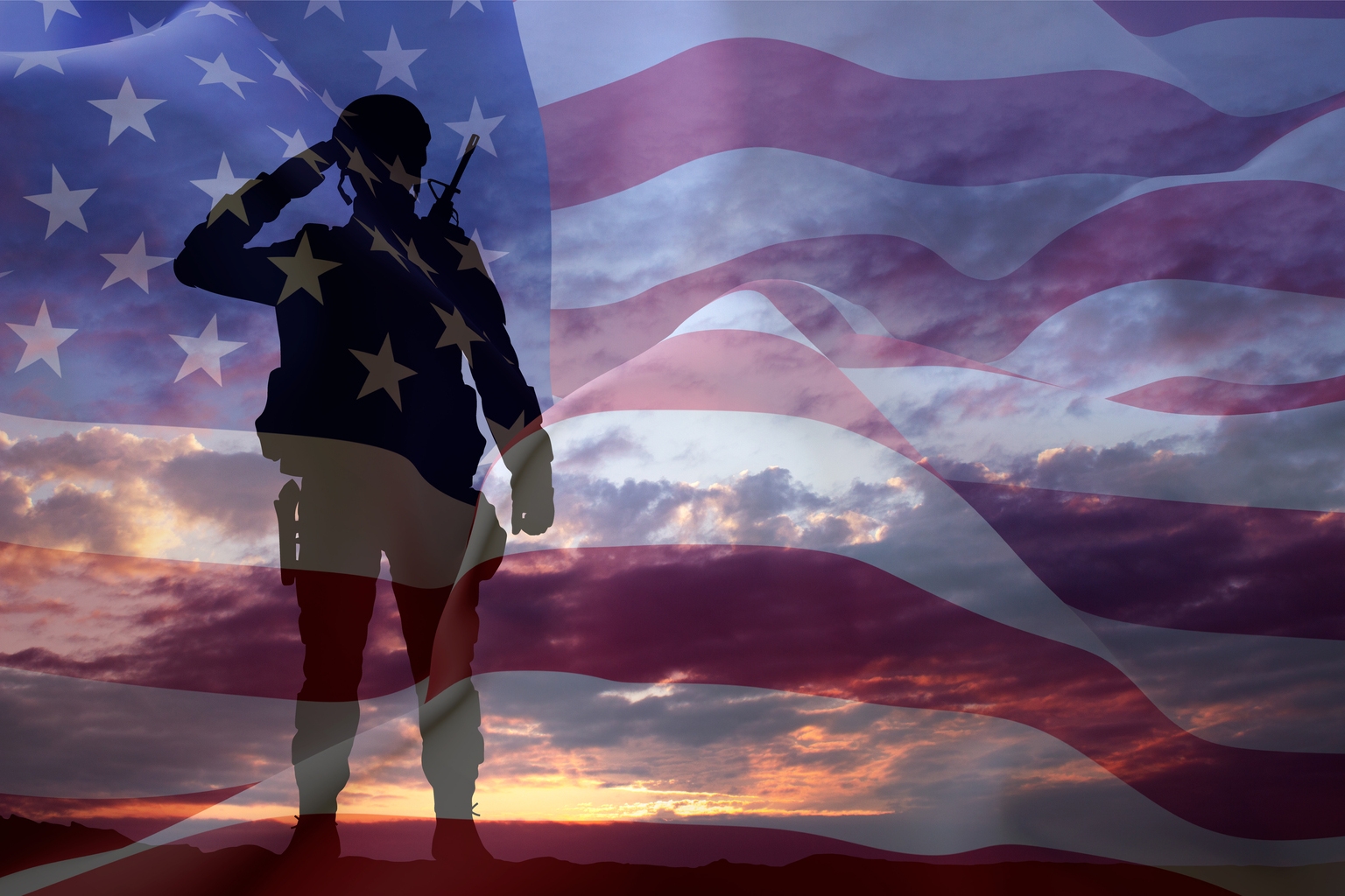 Silhouette of a soldier with USA flag