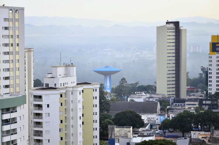 View of the Sabesp water tower and the city wetland