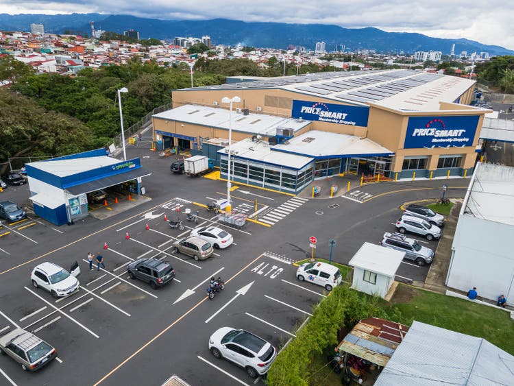 Aerial view of Pricesmart membership warehouse clubs in Costa Rica