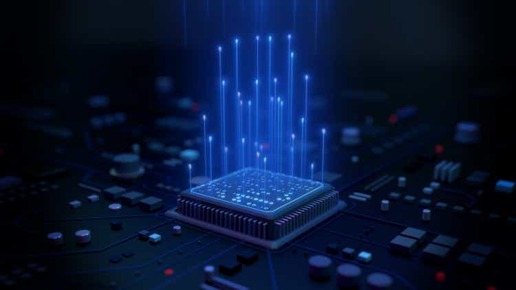 Artificial intelligence Revolution, Smart microchip, Computer, Digital Technology Background , 3D rendering