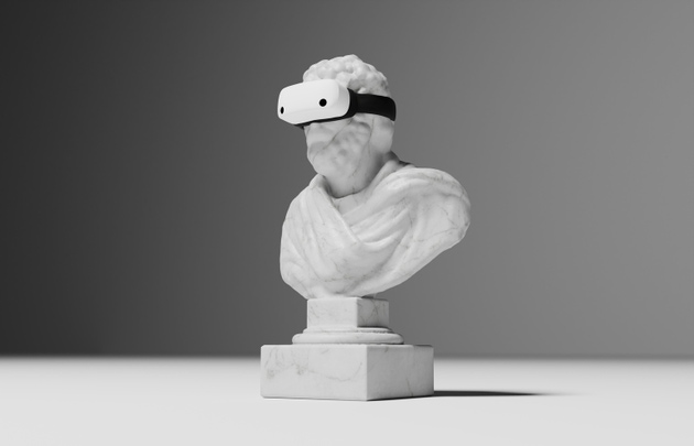Statue with virtual reality goggles